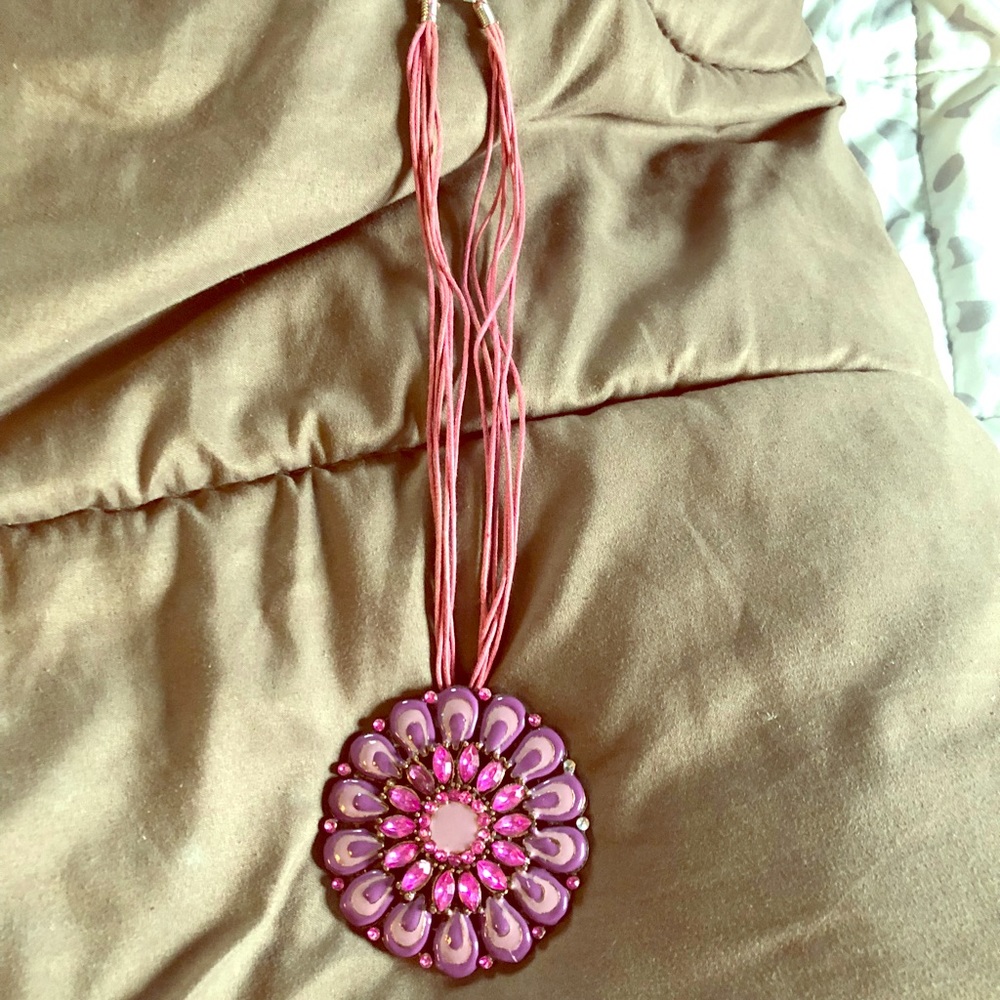 Flower pink embellished studed necklace